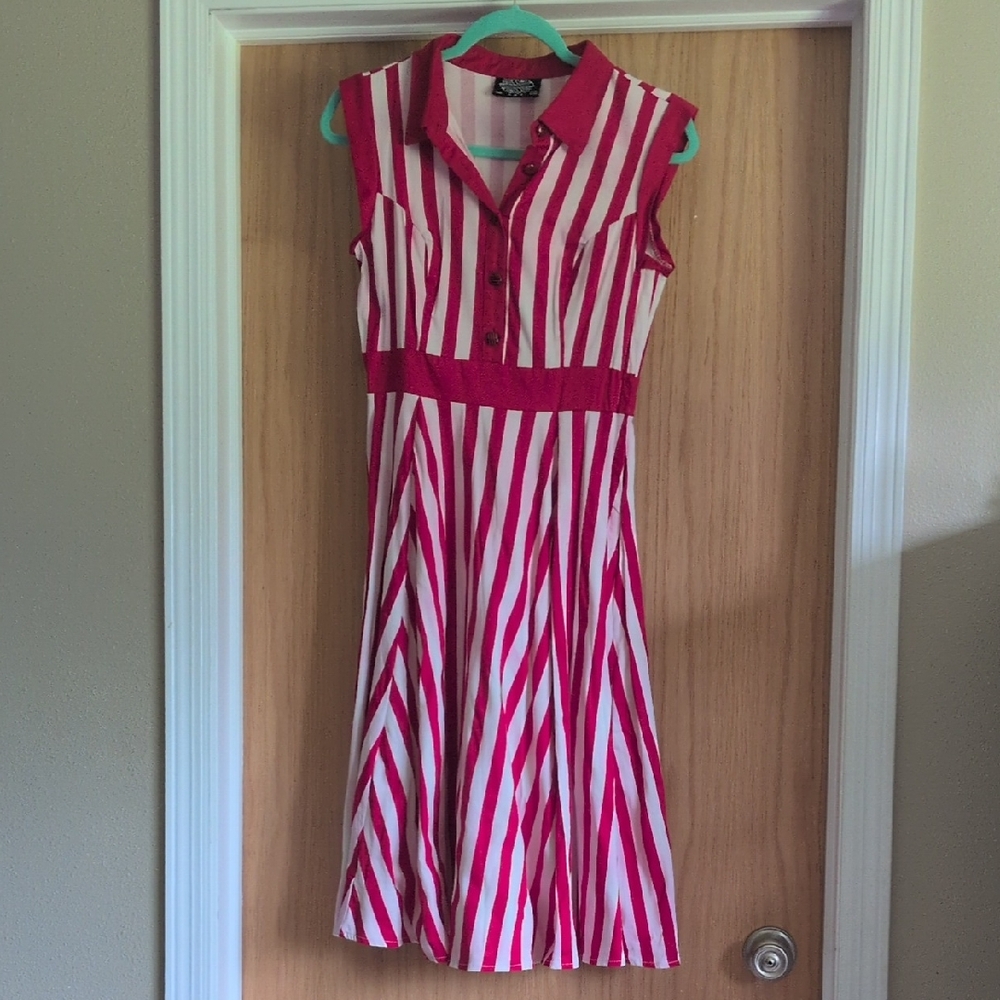 Red and White Striped Sleeveless Dress